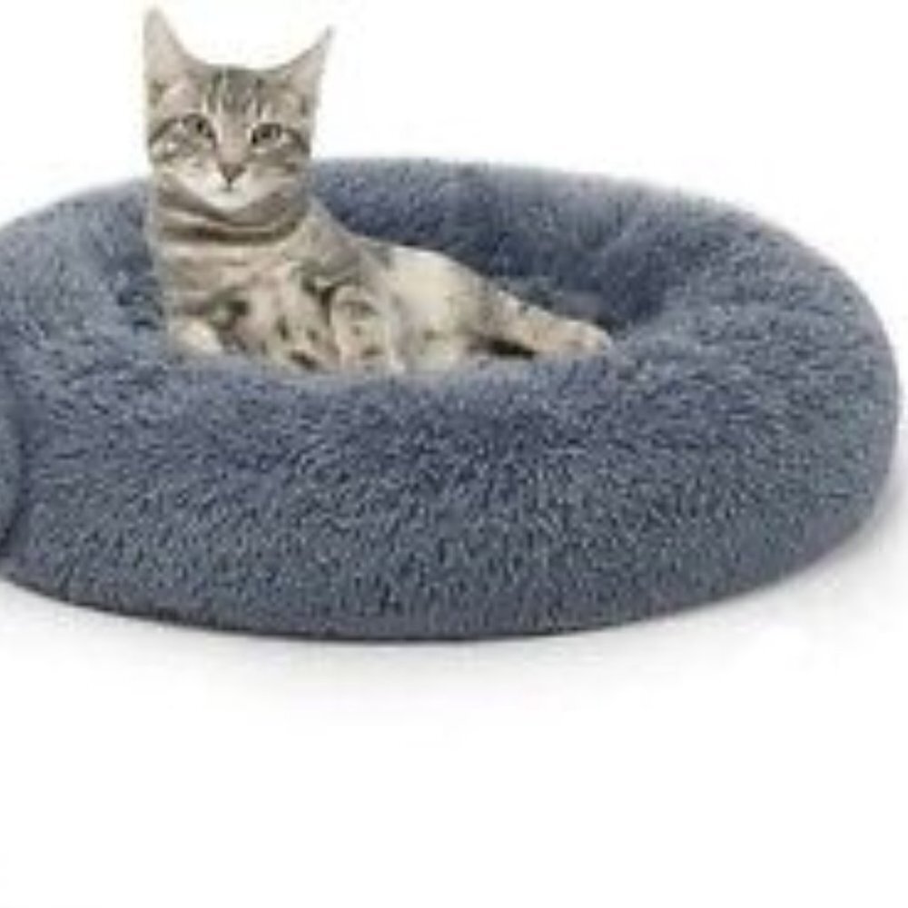 PLUSH CALMING DONUT ROUND PET BED FURY COZY DOG CAT PUPPY LOUNGER  SIZE S/M NWOT